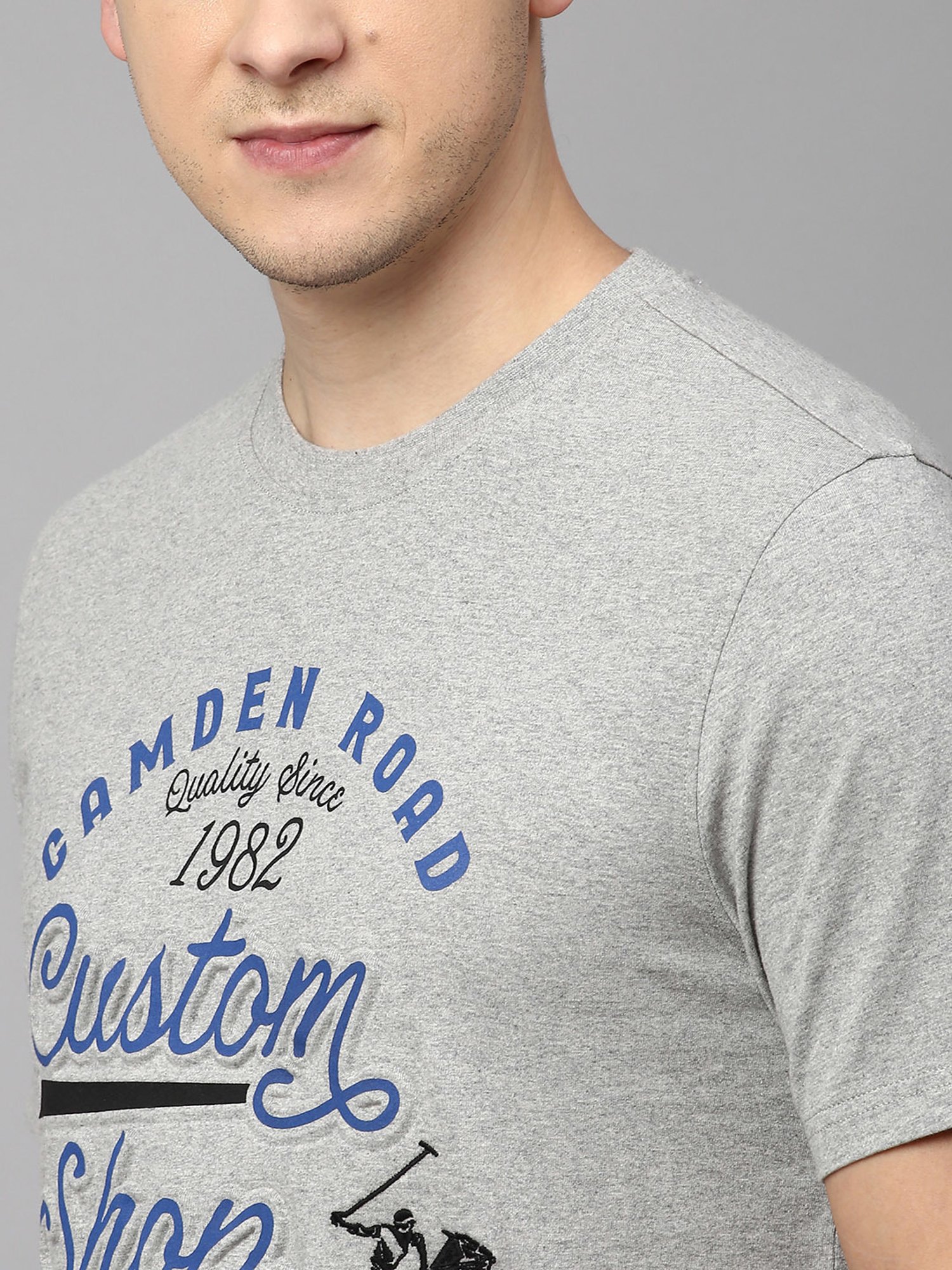 Beverly Hills Polo Club Grey Melange Regular Fit Cotton Crew T-Shirt