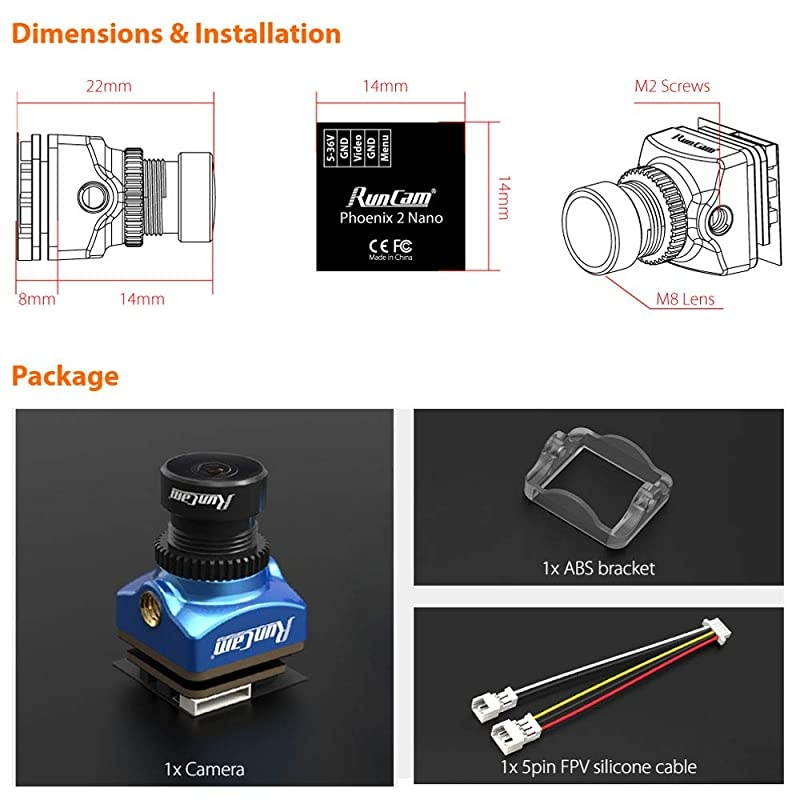 Phoenix 2 Nano FPV Camera 1000TVL FOV 155 Degree 1/2inch Super Global WDR Image Sensor Mini Cam with 2.1mm? Lens 4:3 16:9 Switchable for RC FPV Racing Drone Quadcopter