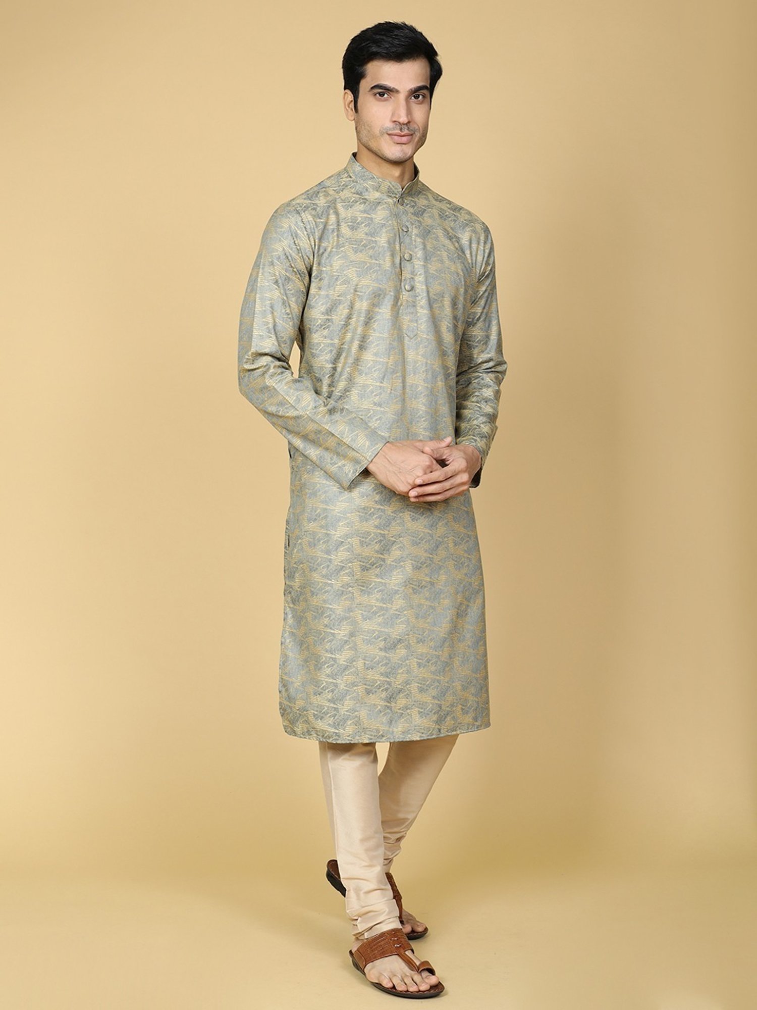 TABARD Blue Cotton Regular Fit Self Pattern Kurta Bottom Set