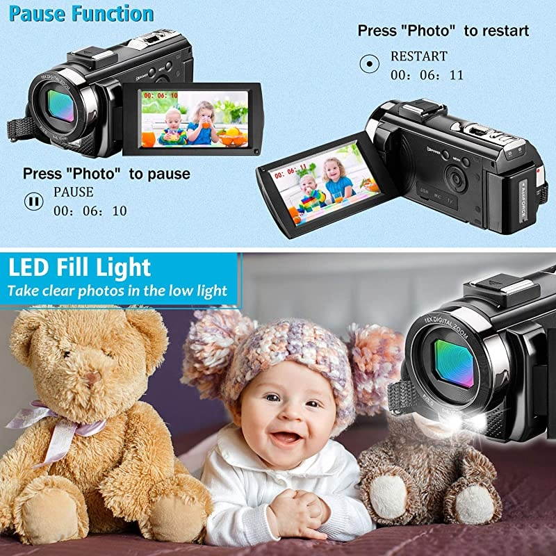 Video Camera Camcorder for YouTube  Digital Vlogging Camera FHD 1080P 30FPS 24MP 16X Digital Zoom 30 Inch 270&deg; Rotation Screen Video Recorder with Microphone Remote Control 2 Batteries