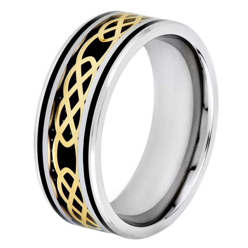 Men's Crucible Goldplated Steel Carbon Fiber and Celtic Knot Band - Black (11)