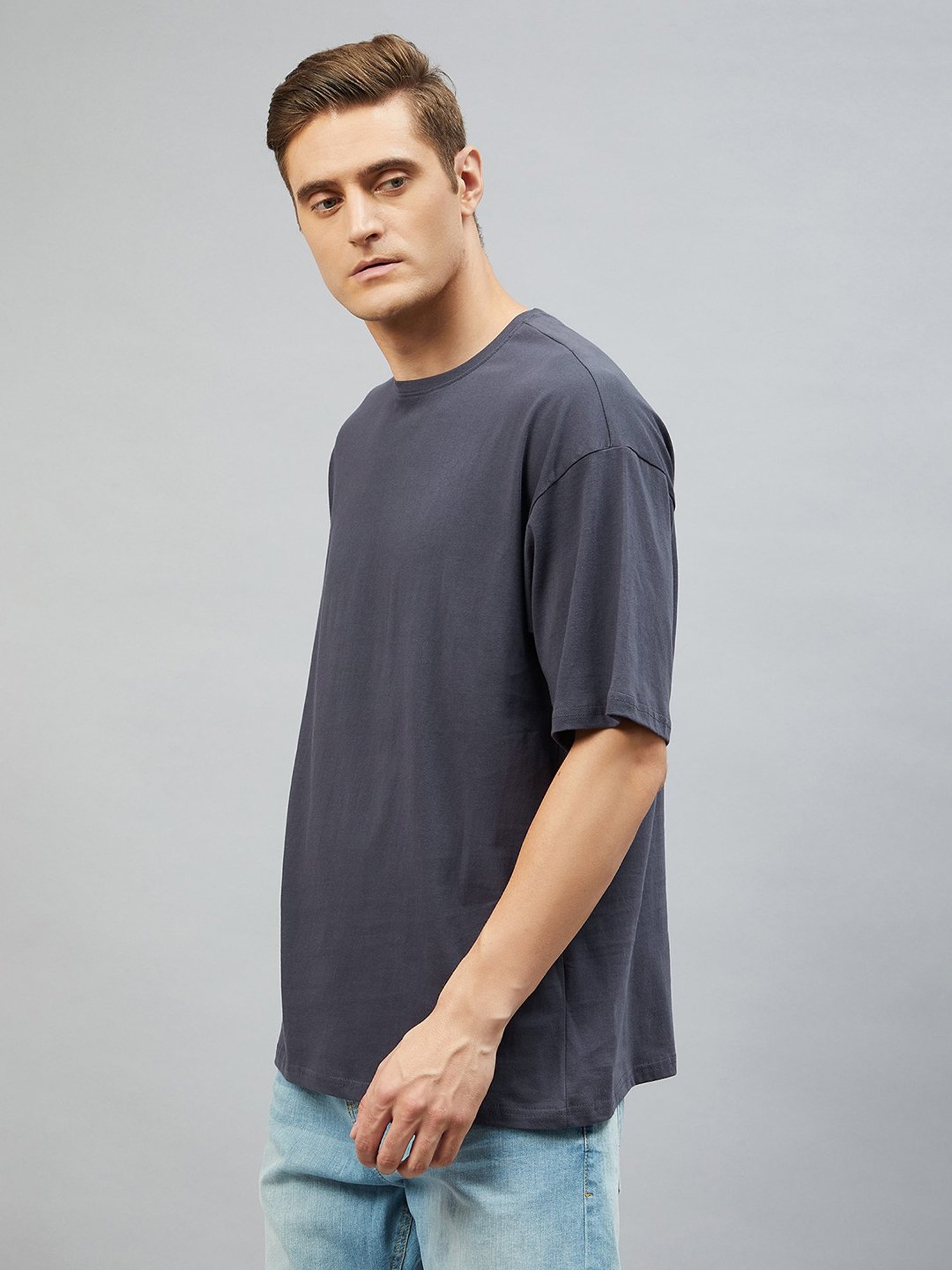 CHIMPAAANZEE Dark Grey Loose Fit Oversized Crew T-Shirt