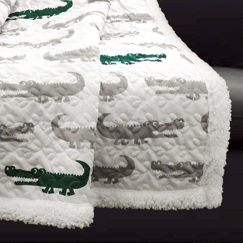 Alligator Sherpa Throw (50"x60") Gray & Green - Lush Décor