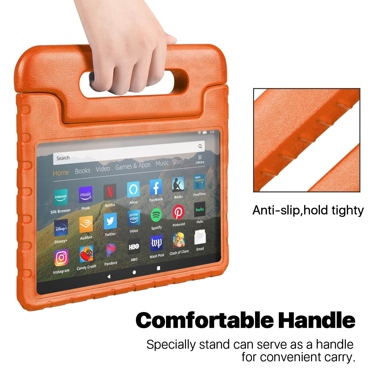 Shock Proof Case for All New Fire HD 8 Tablet (7th Gen, 2017 Release) - For Kid Friendly Child Proof Anti Slip Impact Drop Light Weight Convertible Handle Stand Cover Protective Case (Orange)