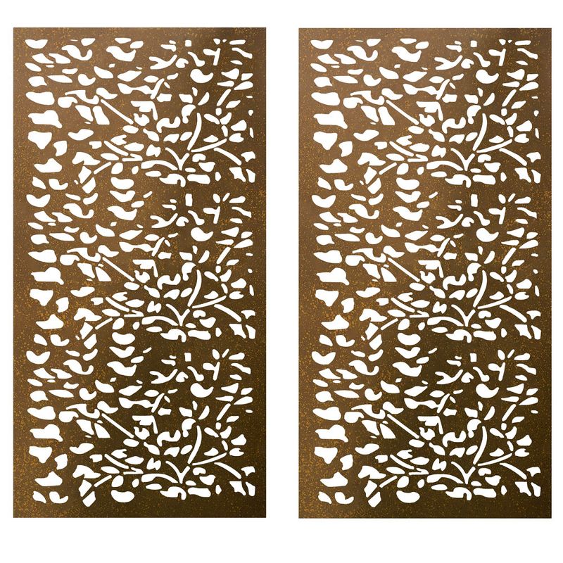 Stratco Decorative Laser Cut 6 x 3 Foot Lightweight Steel Metal Privacy Screen Wall Art Hanging Panel for Walls and Fences, Flora Design, Set of 2