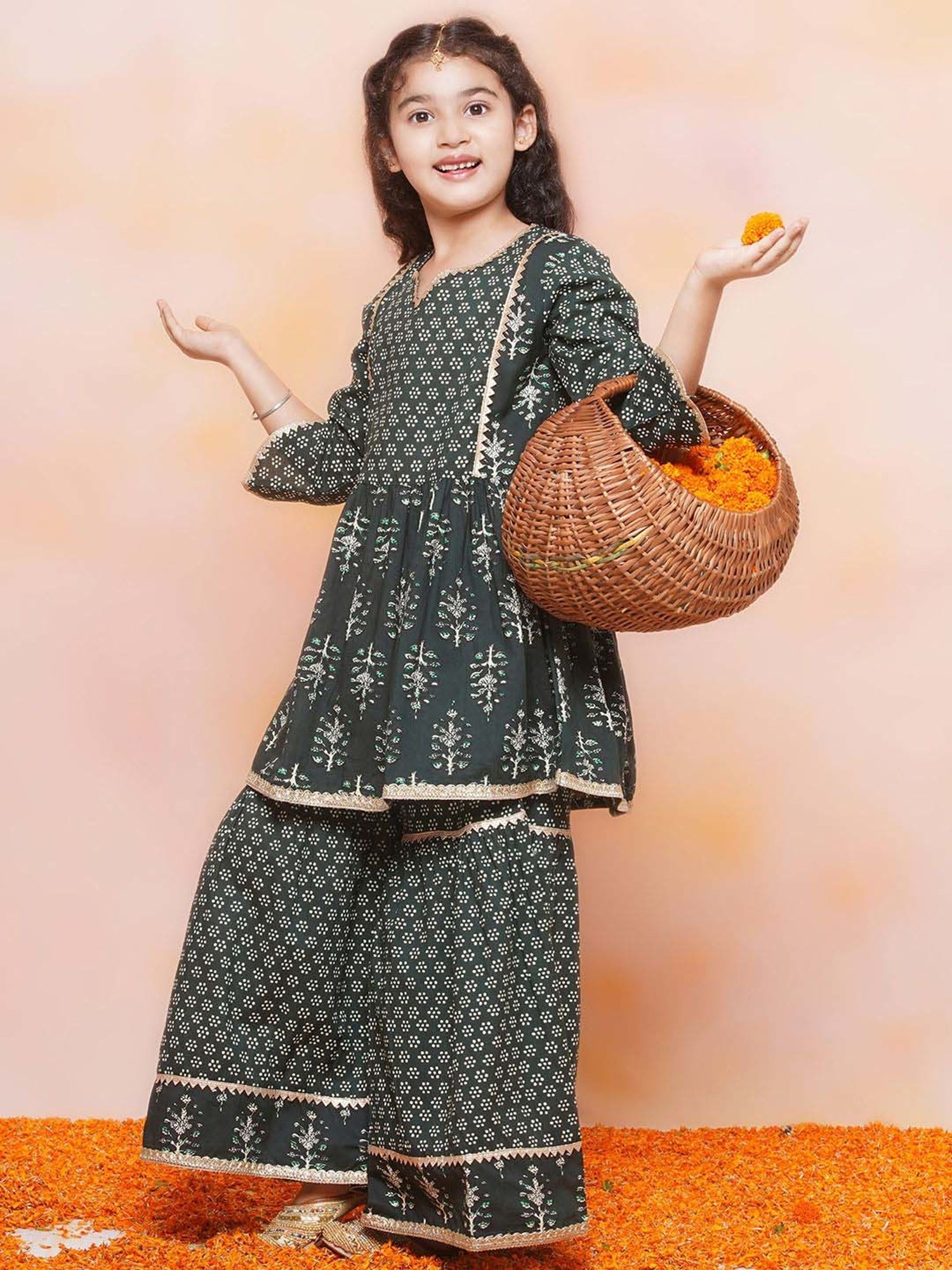 AJ Dezines Kids Black Cotton Printed Kurta Set