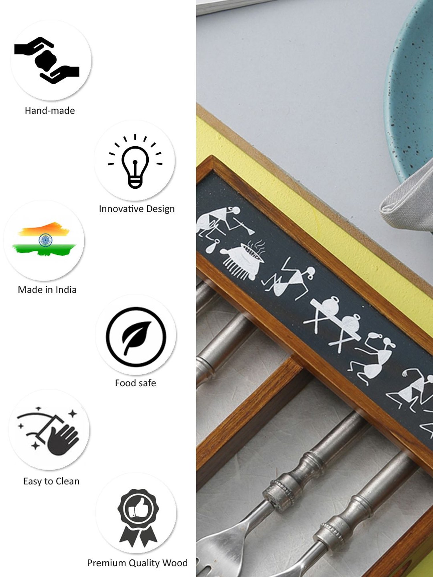 VarEesha Black Wood Cutlery Tray With Spoon Holder - Set of 1