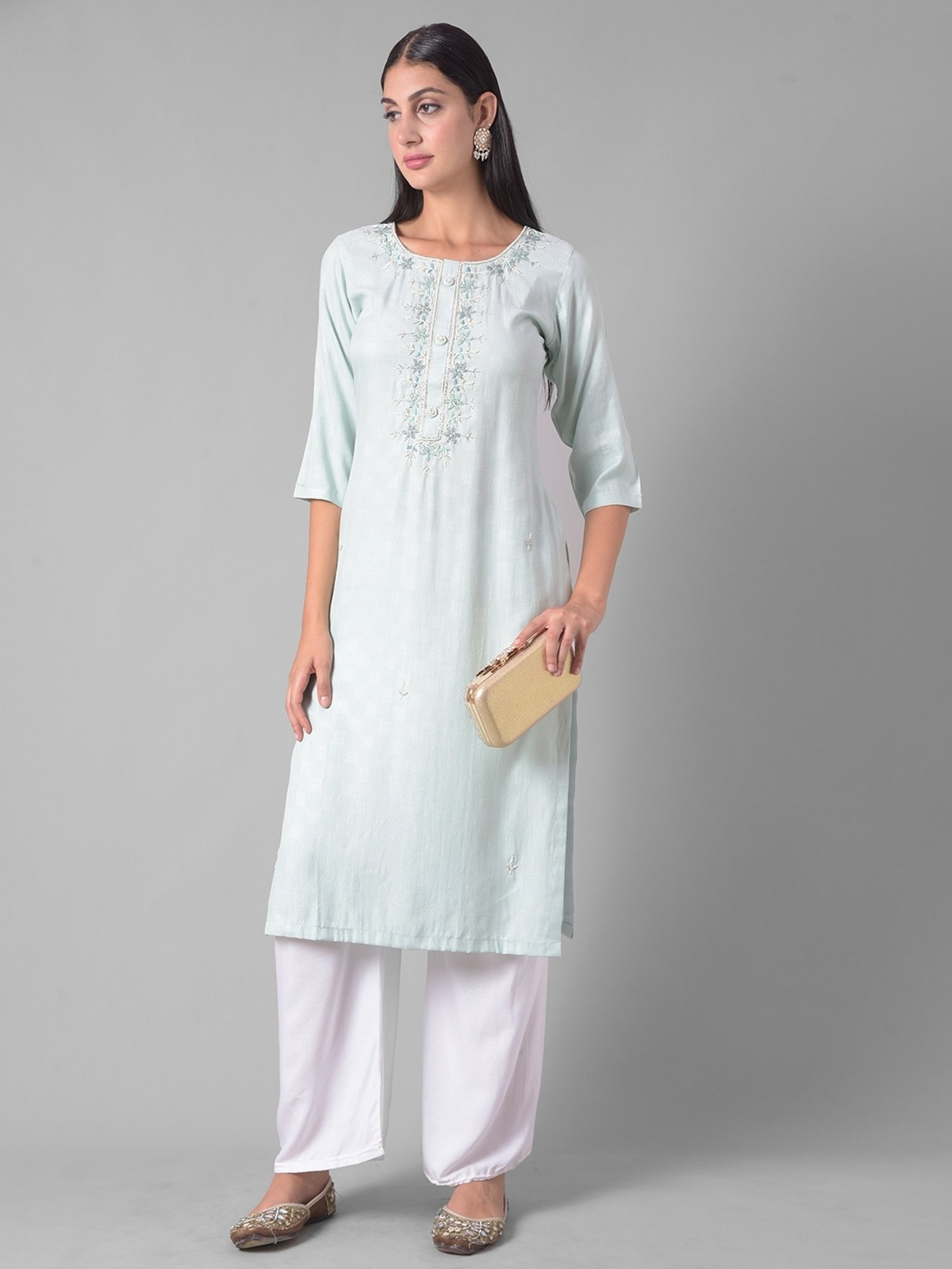 Dollar Missy Aqua Blue Embroidered Straight Kurta
