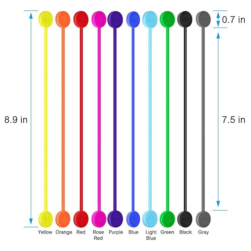 Reusable Silicone Magnetic Cable Ties/Magnetic Twist Ties for Bundling or Organizing Cables/Cords, Hanging or Holding Stuff (10 Colors-20 Pack)