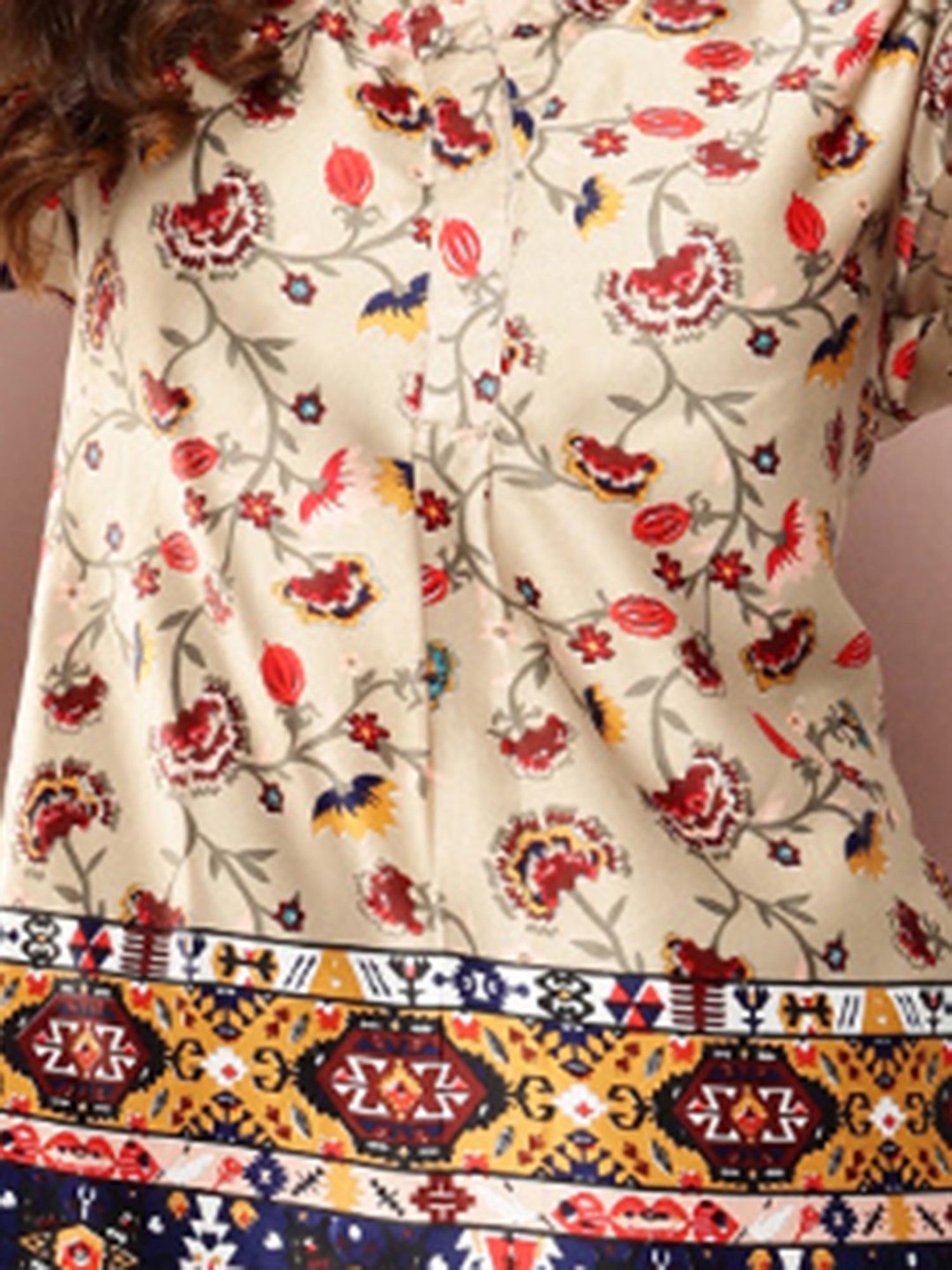 Qurvii Beige Floral Print Co-Ord Set