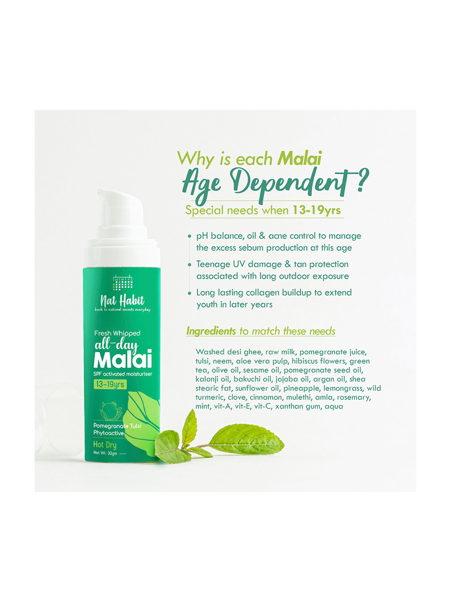 Nat Habit Pomegranate Tulsi Phyto Active Fresh Whipped All-Day Malai Face Moisturiser - 30 gm