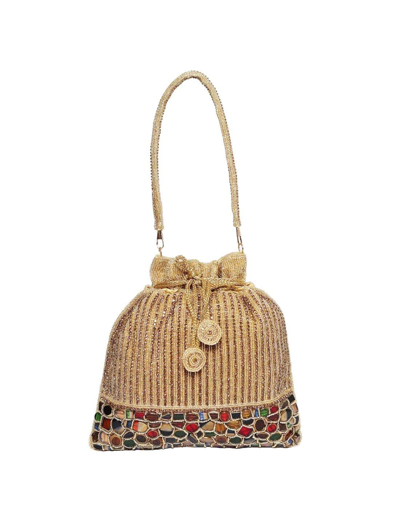 NR by Nidhi Rathi Golden Fabric Potli