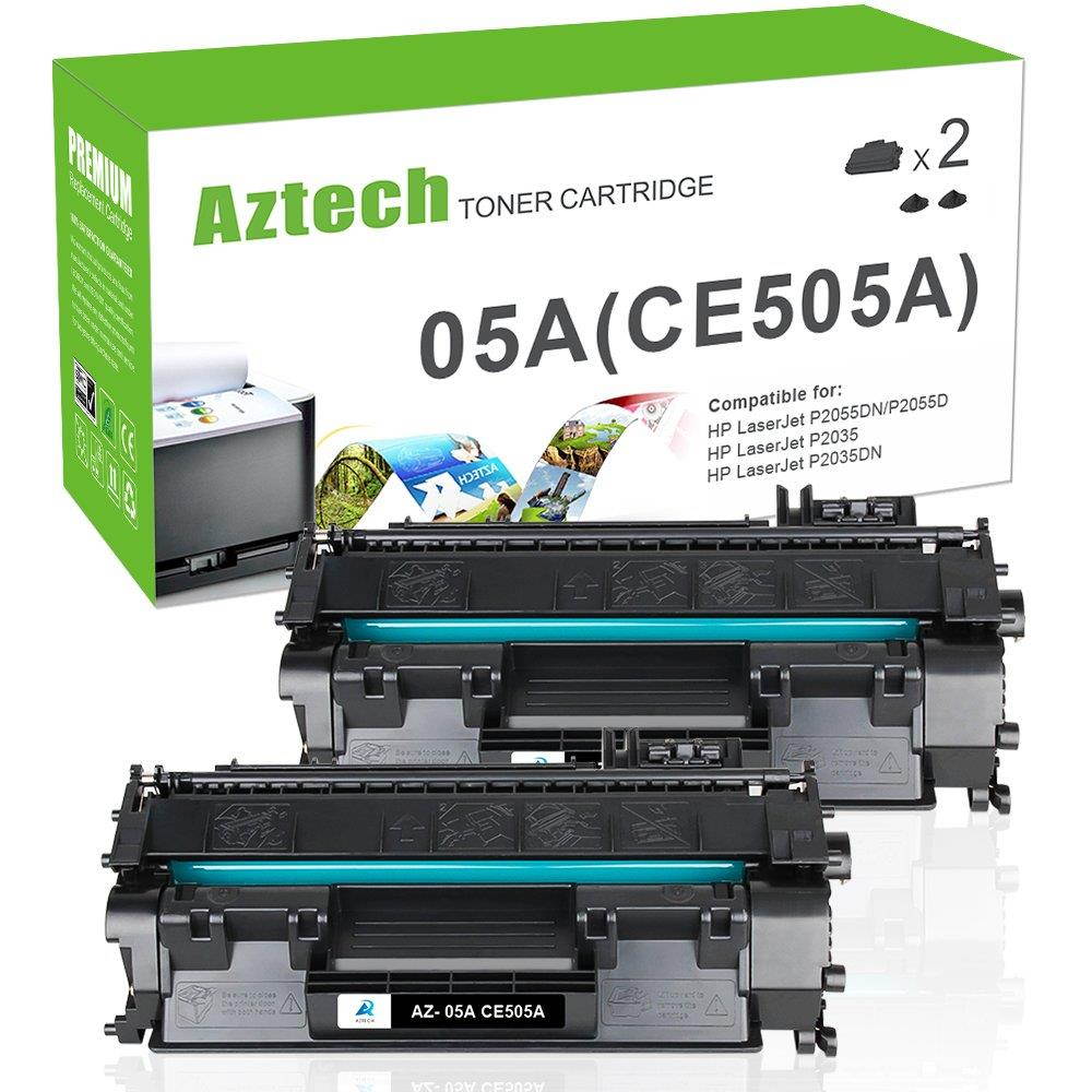 Aztech 2 Packs 05A CE505A Compatible 05A Toner Cartridge Replaces HP 2035 HP 05A CE505A HP Laserjet P2055DN P2035N P2055D P2055X Laserjet P2055 P2035 P2030 P205 2035 2055 Toner Ink Black