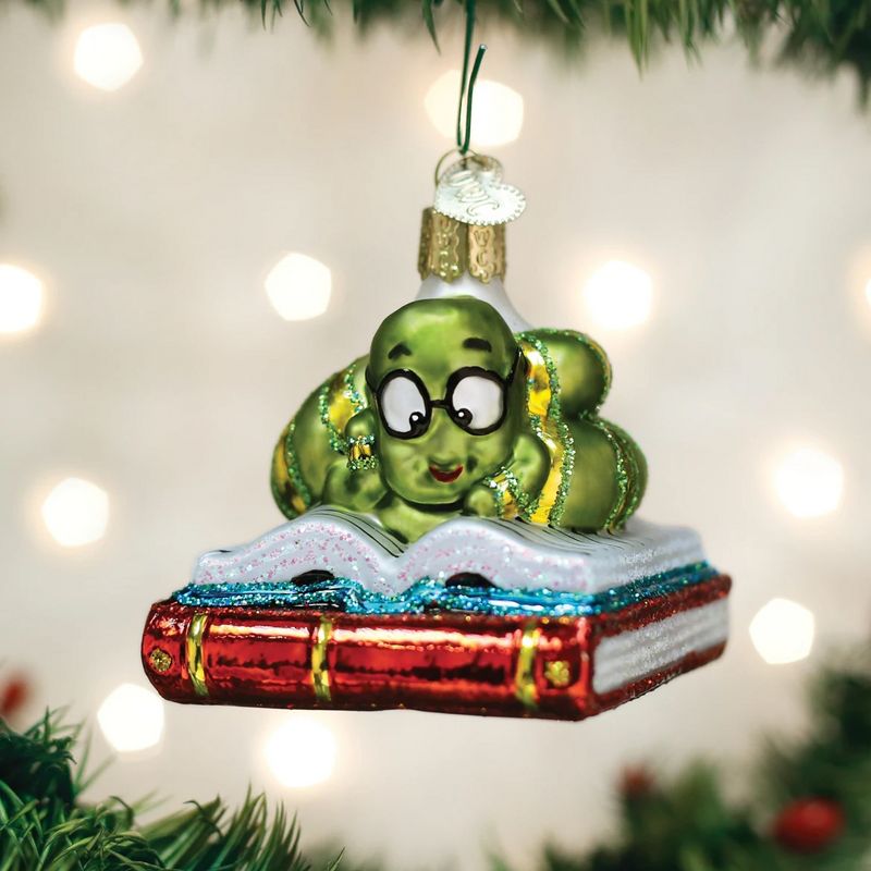 Old World Christmas 2.5" Bookworm Snuggle Up Good Book  -  Tree Ornaments