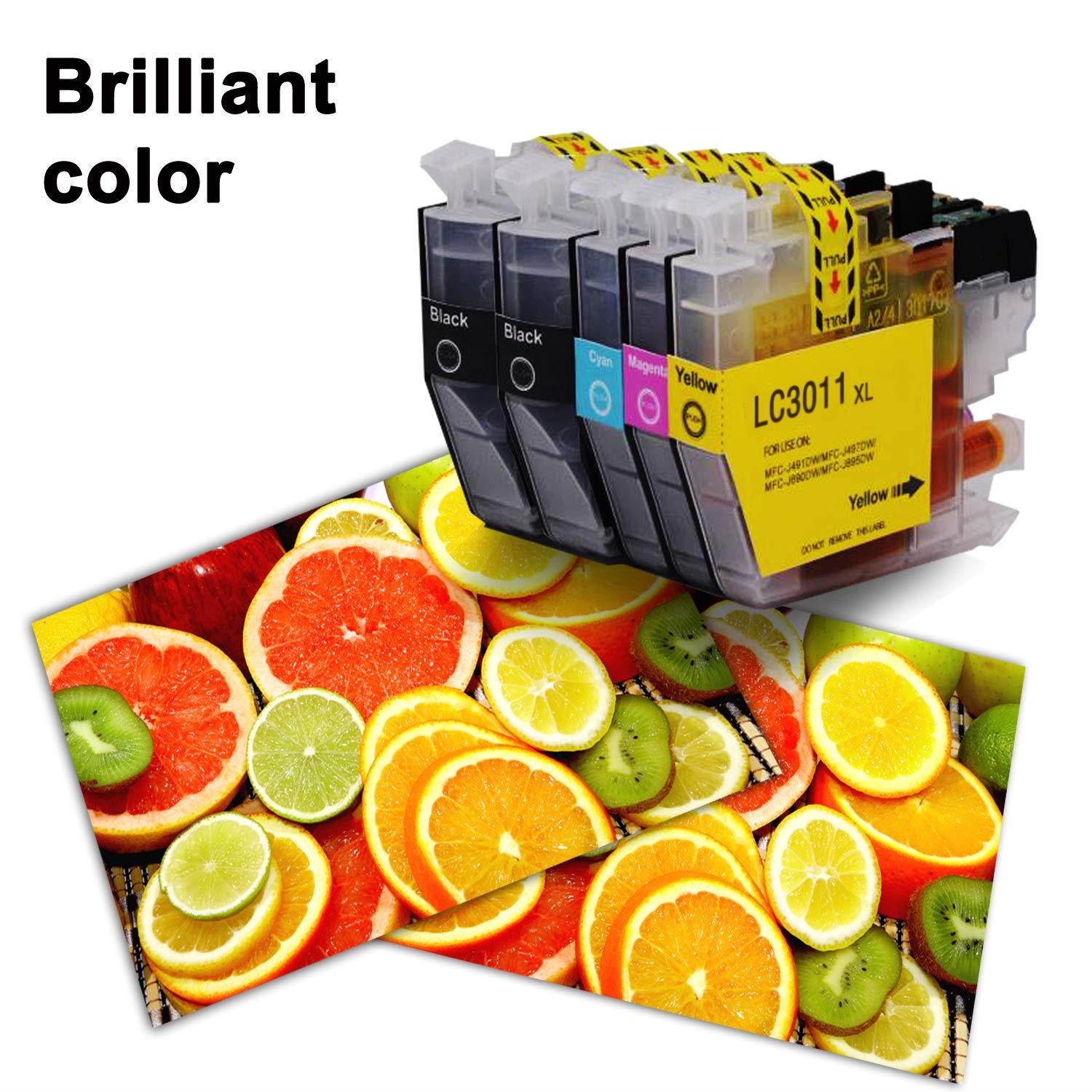 Compatible LC3011 Ink Cartridge Replacement for Brother LC-3011 LC3011 Ink Cartridge for Brother MFC-J491DW MFC-J497DW MFC-J690DW MFC-J895DW Printer(2 Black,1 Cyan,1 Magenta,1 Yellow) 5-Pack