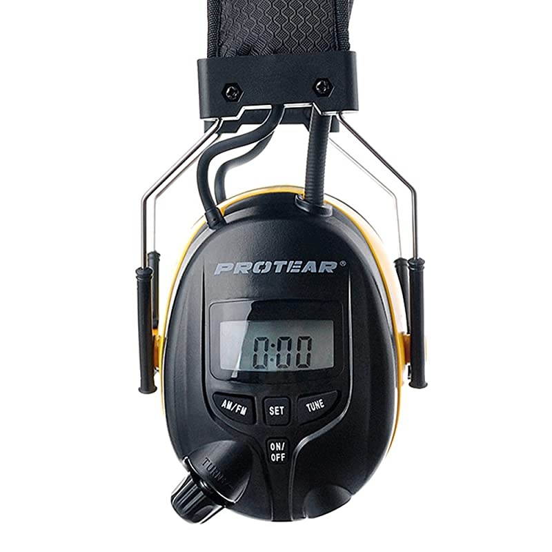 Digital AM FM Radio Headphones, 25dB NRR Ear Protection Safety Ear Muffs, Noise Reduction Hearing Protector for Lawn Mowing and Landscaping(Yellow)