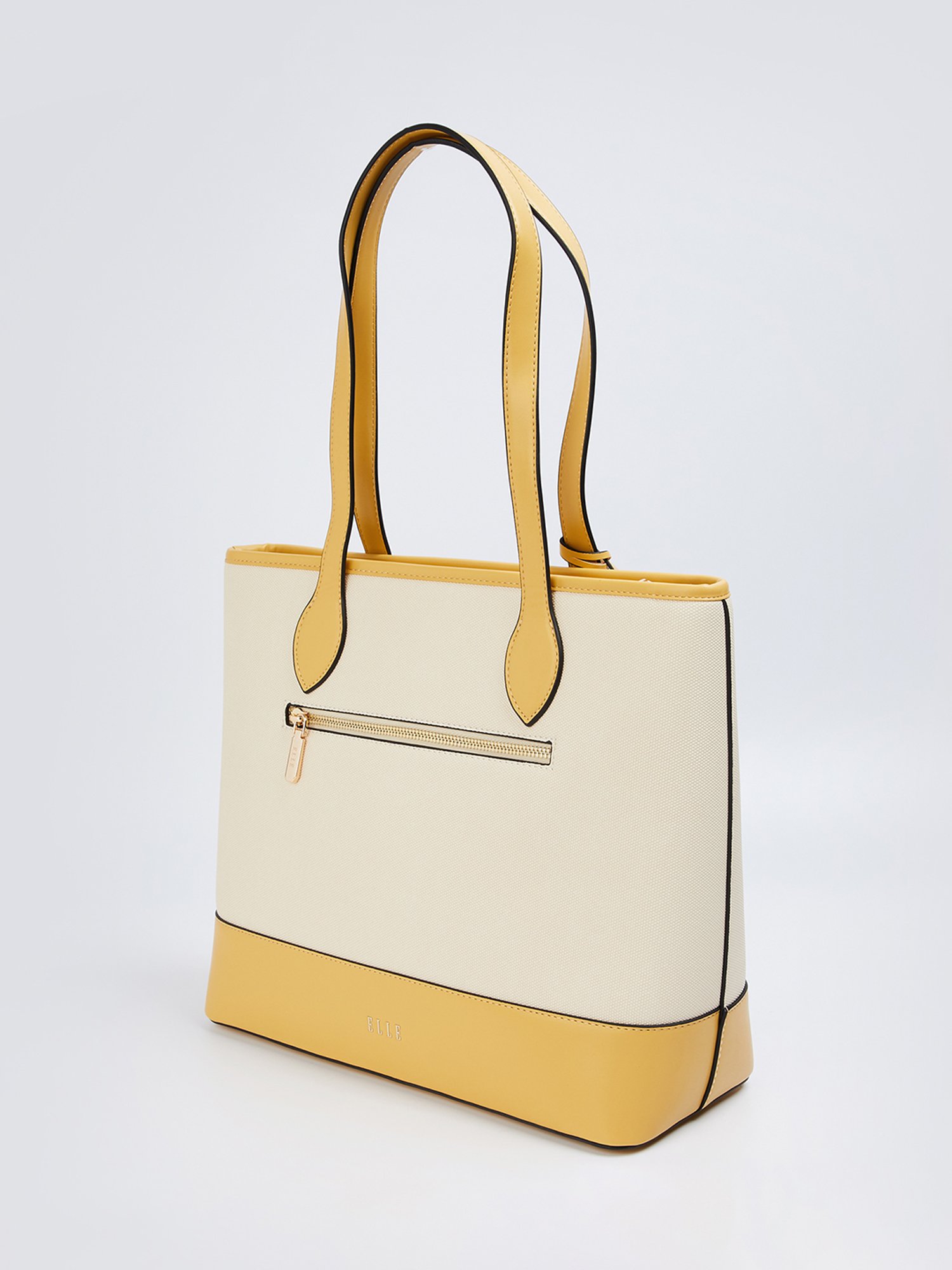 Elle White & Beige Logo Tote Handbag