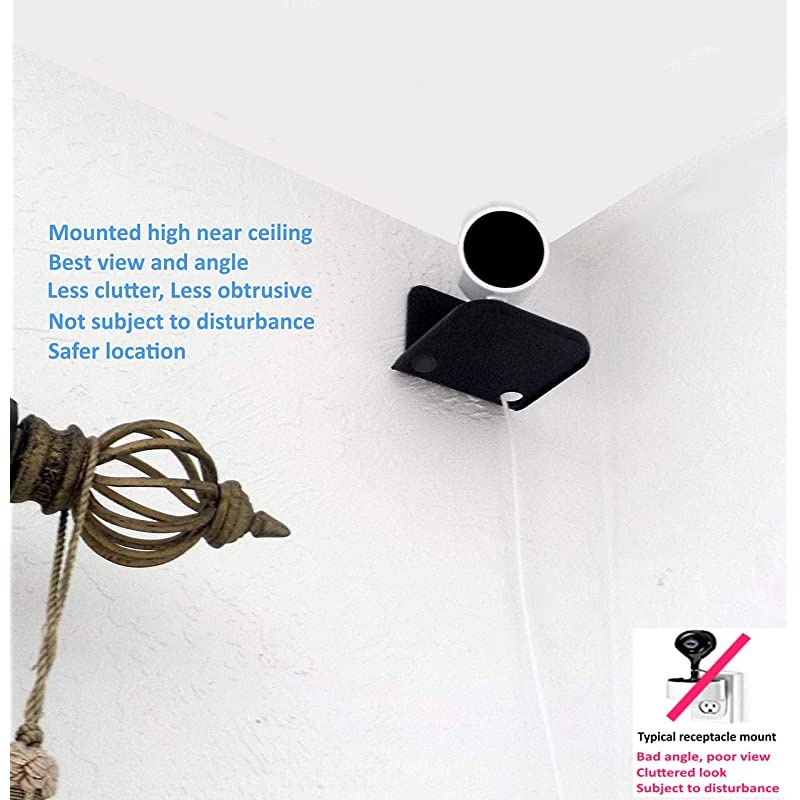 4 Black StickOn and Removable Shelf For Cloud Security Cameras and Small Speakers from all major manufactures with Cord Management 2 Pack