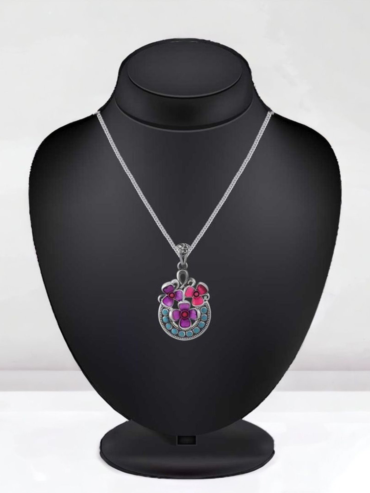 Rihi by P.C. Chandra Jewellers 92.5 Sterling Silver Oxidized Tulip Pendant for Women & Girls