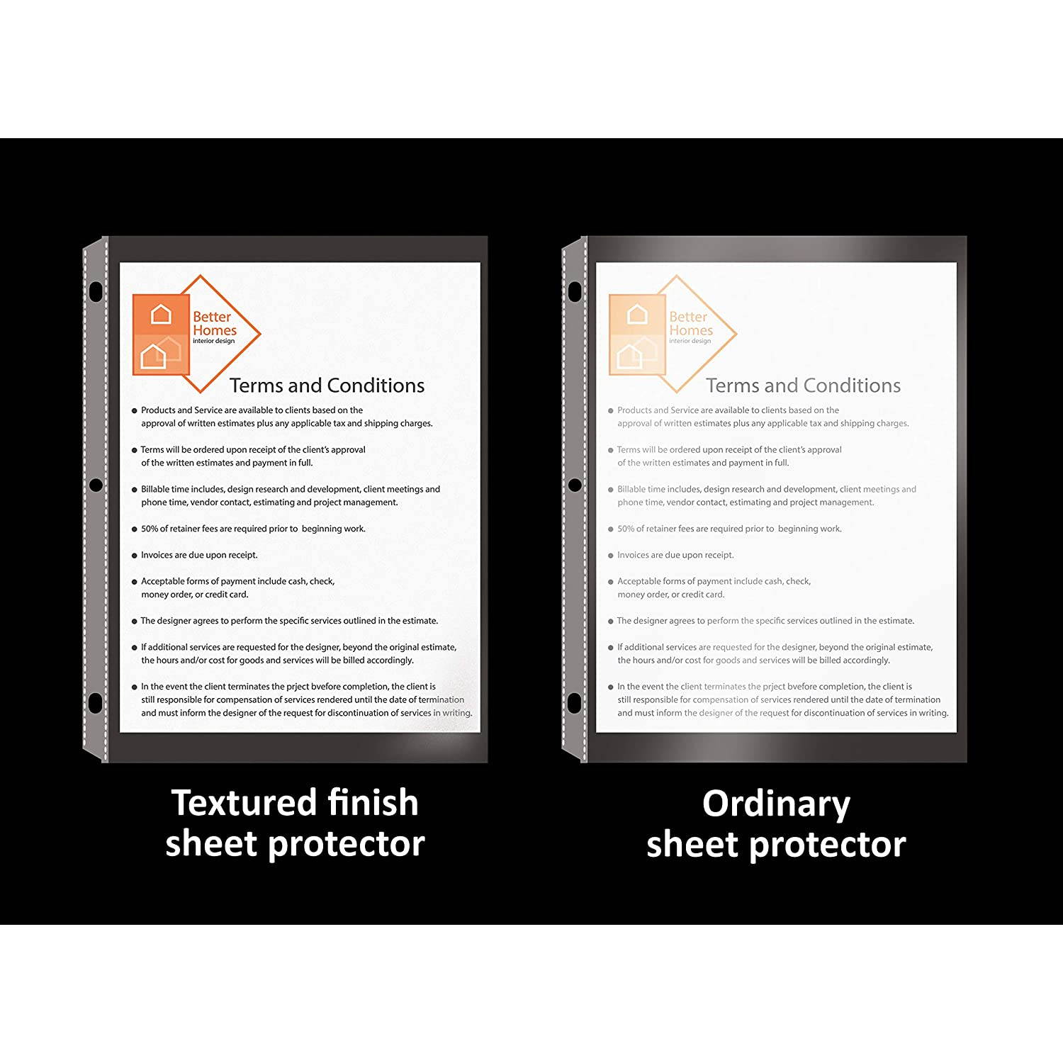 200 Count Textured Sheet Protectors by Better Office Products, 8.5 x 11", Textured for Added Anti Glare, Extra Privacy, and Easier Handling, Top Load, 200 Pack