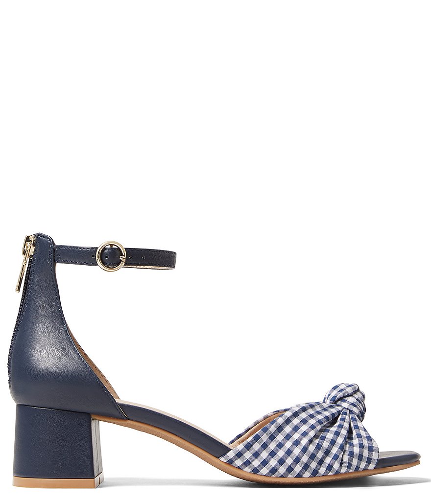 Jack Rogers Abigail Gingham Knotted Ankle Strap Block Heel Sandals