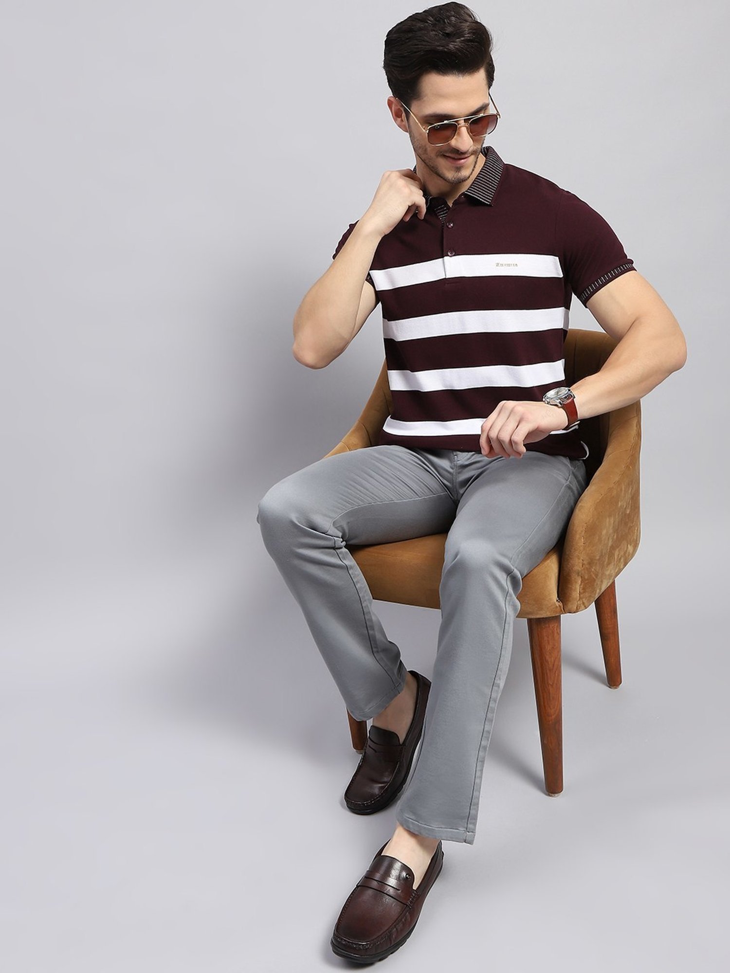 Monte Carlo Wine Regular Fit Striped Polo T-Shirt