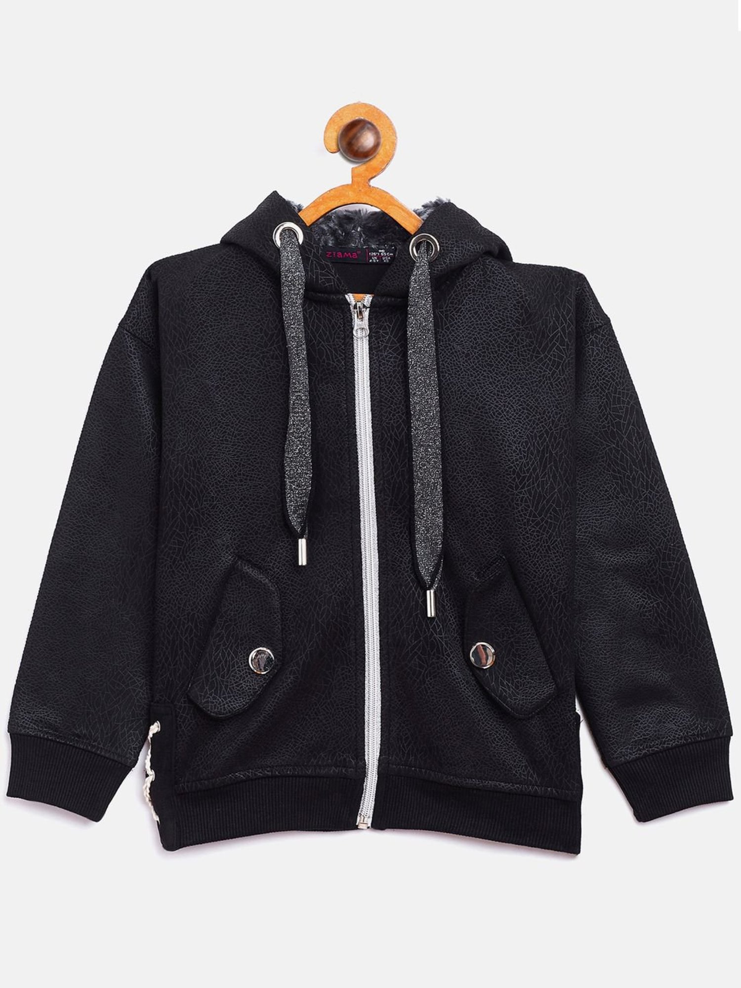 ZIAMA Kids Black Regular Fit Full Sleeves Sweatshirt