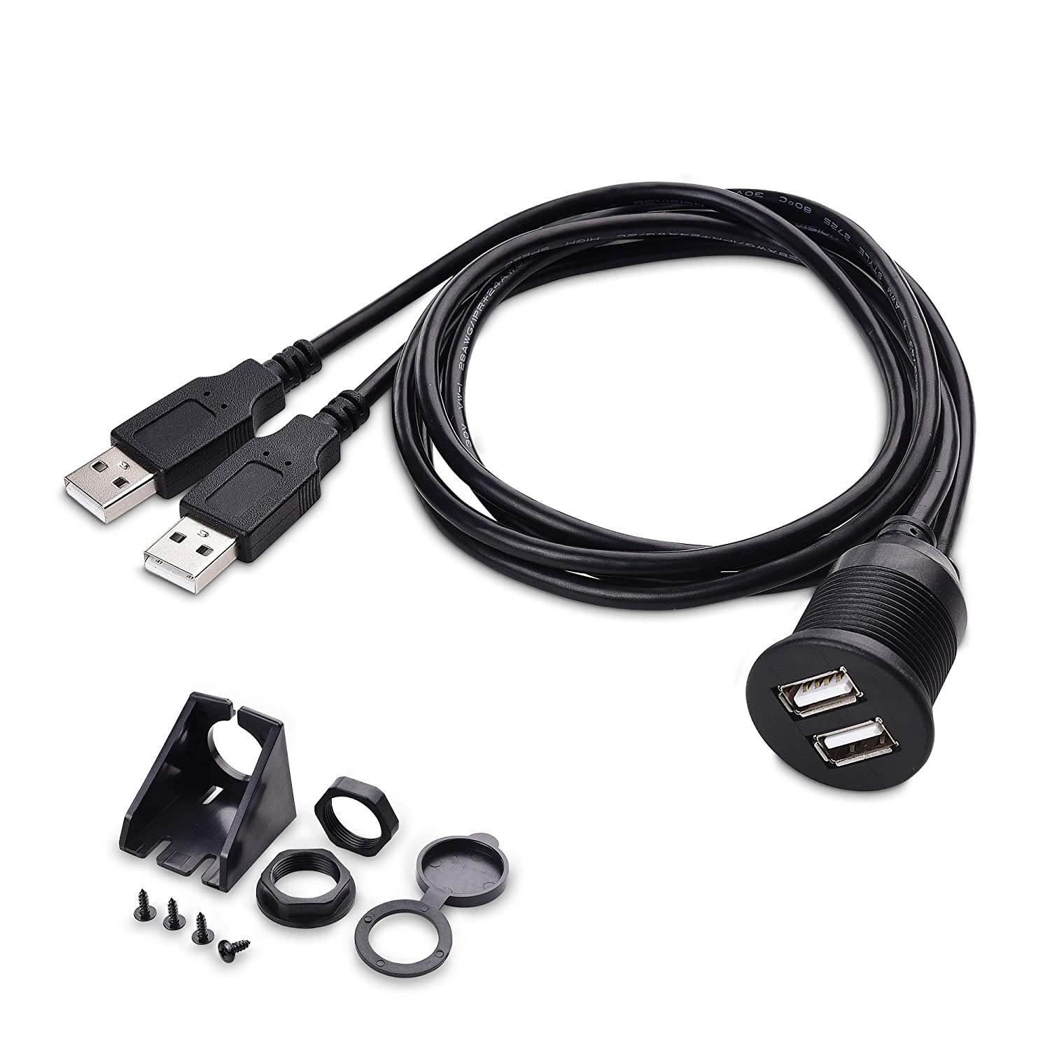 Cable Matters Car Stereo Dual USB Port Extender Cable/USB Panel Mount Cable - 3 Feet
