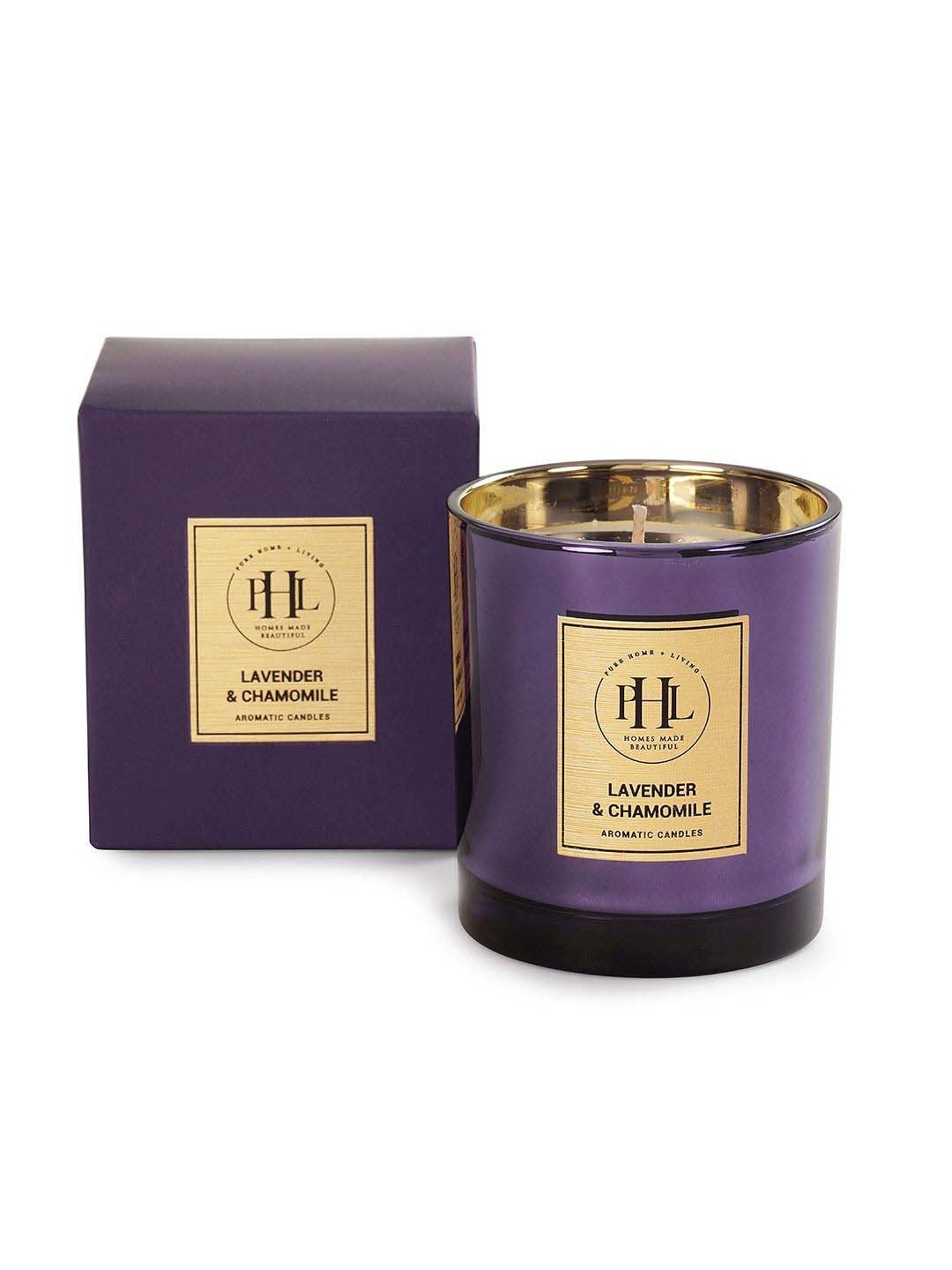 Pure Home and Living Purple Glass Lavender & Chamomile Scented Wax Filled Jar Candle (150ml)