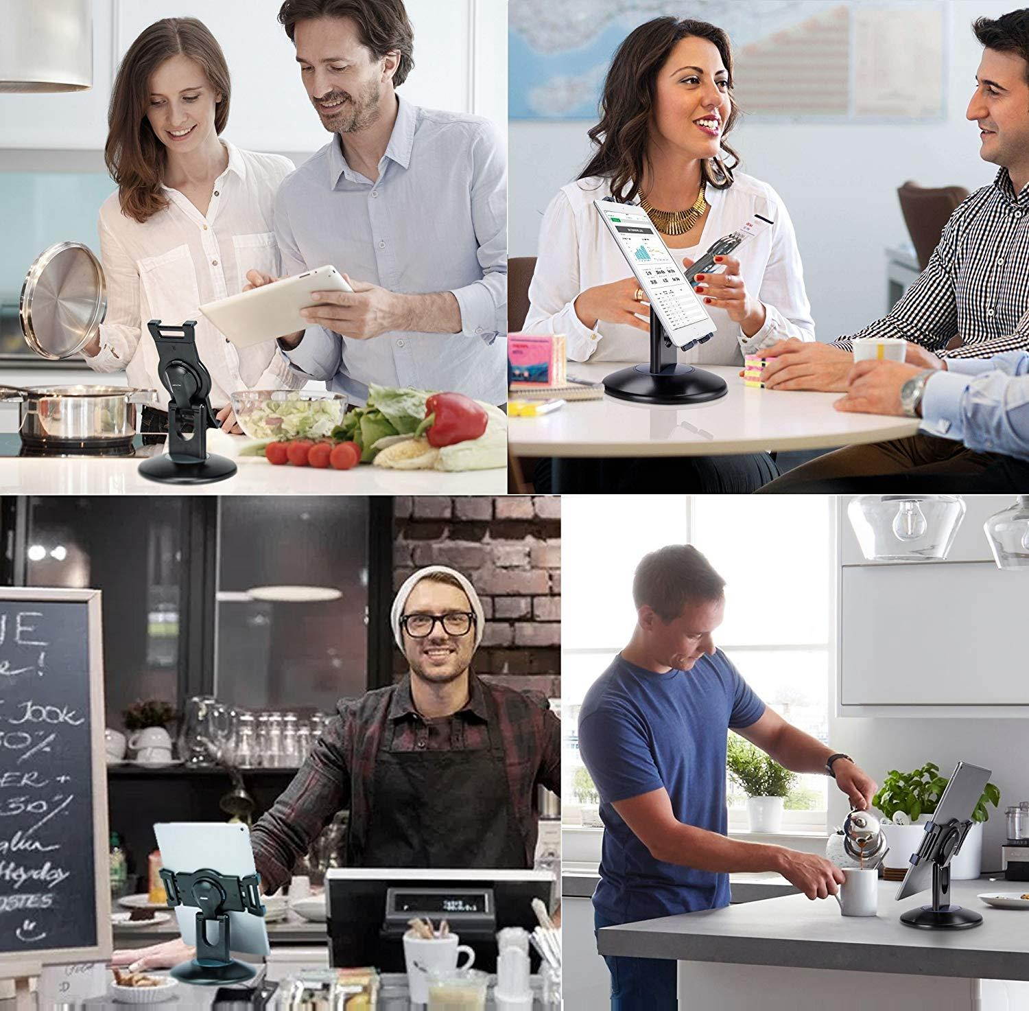 AboveTEK Retail Kiosk iPad Stand, 360&deg; Rotating Commercial Tablet Stand, 6-13.5" iPad Mini Pro Business Tablet Holder, Swivel Design for Store POS Office Showcase Reception Kitchen Desktop (Black)