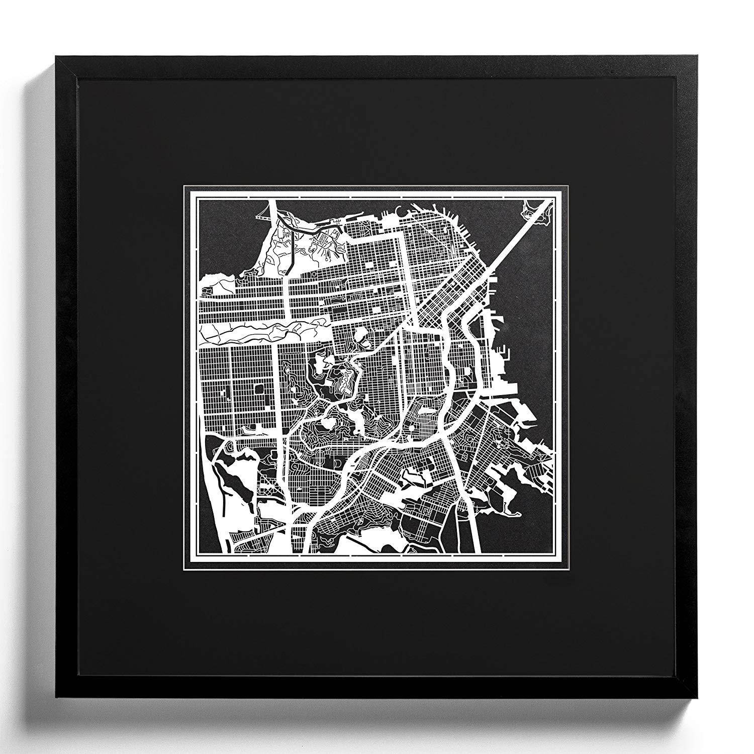 San Francisco Paper Cut Map by O3 Design Studio White 12x12 inches Paper Art