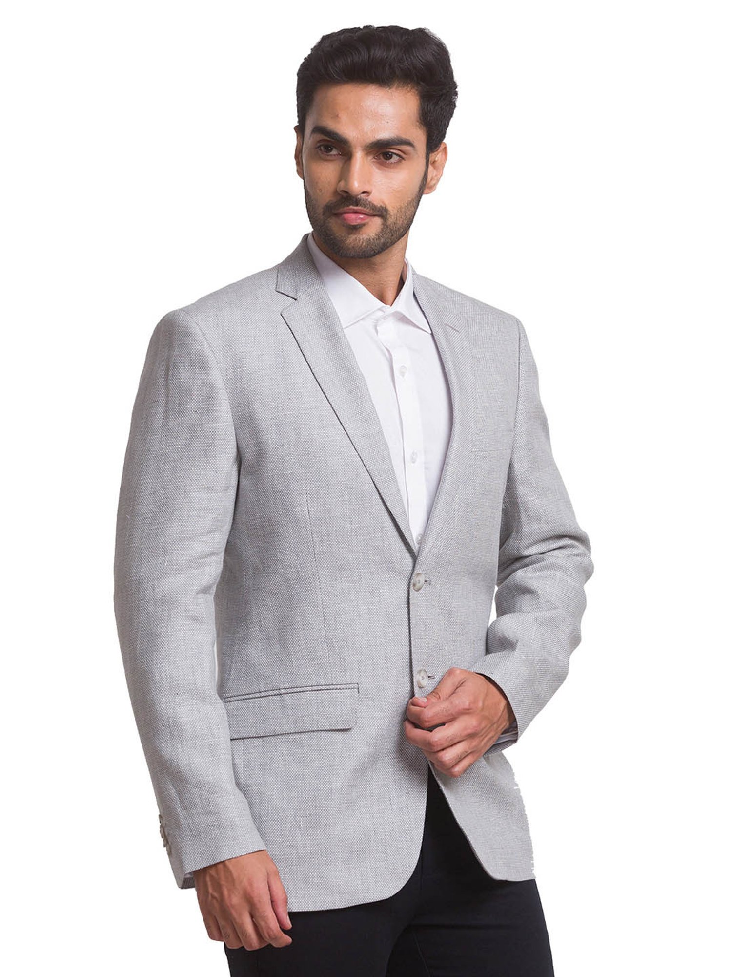 ColorPlus Grey Slim Fit Textured Blazer