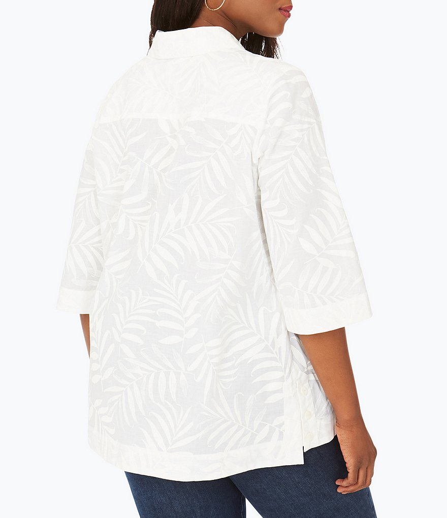 Foxcroft Plus Size The Liberty Palm Point Collar Neck 3/4 Sleeve Tunic