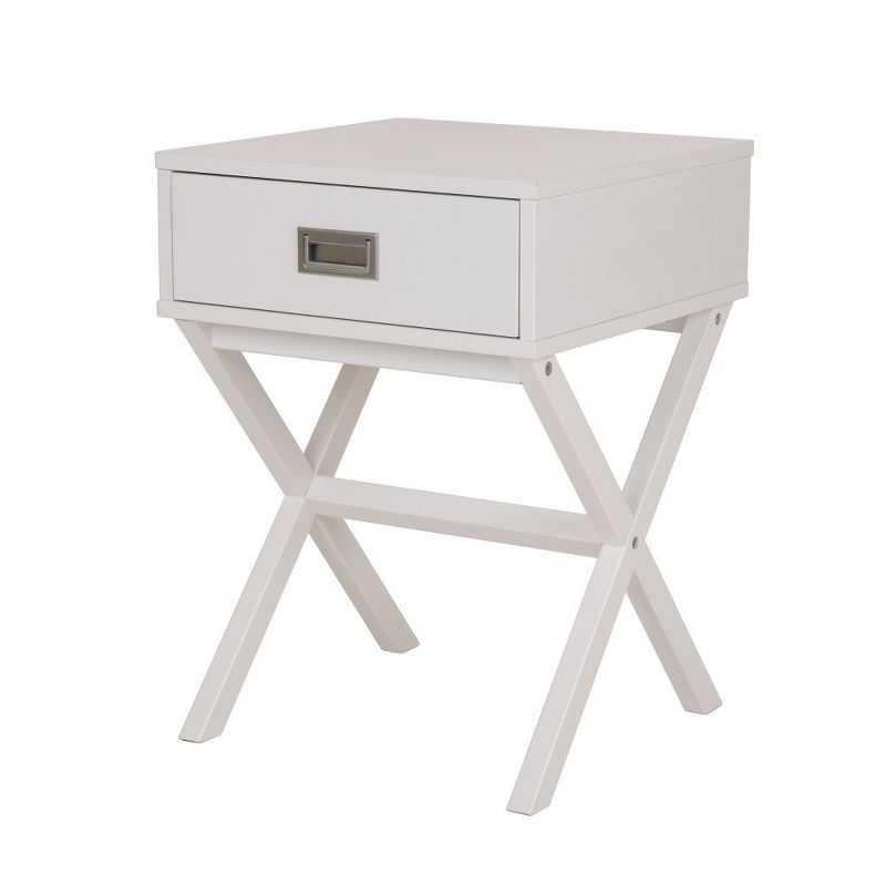 Wooden Xleg End Table with Drawer White - Glitzhome