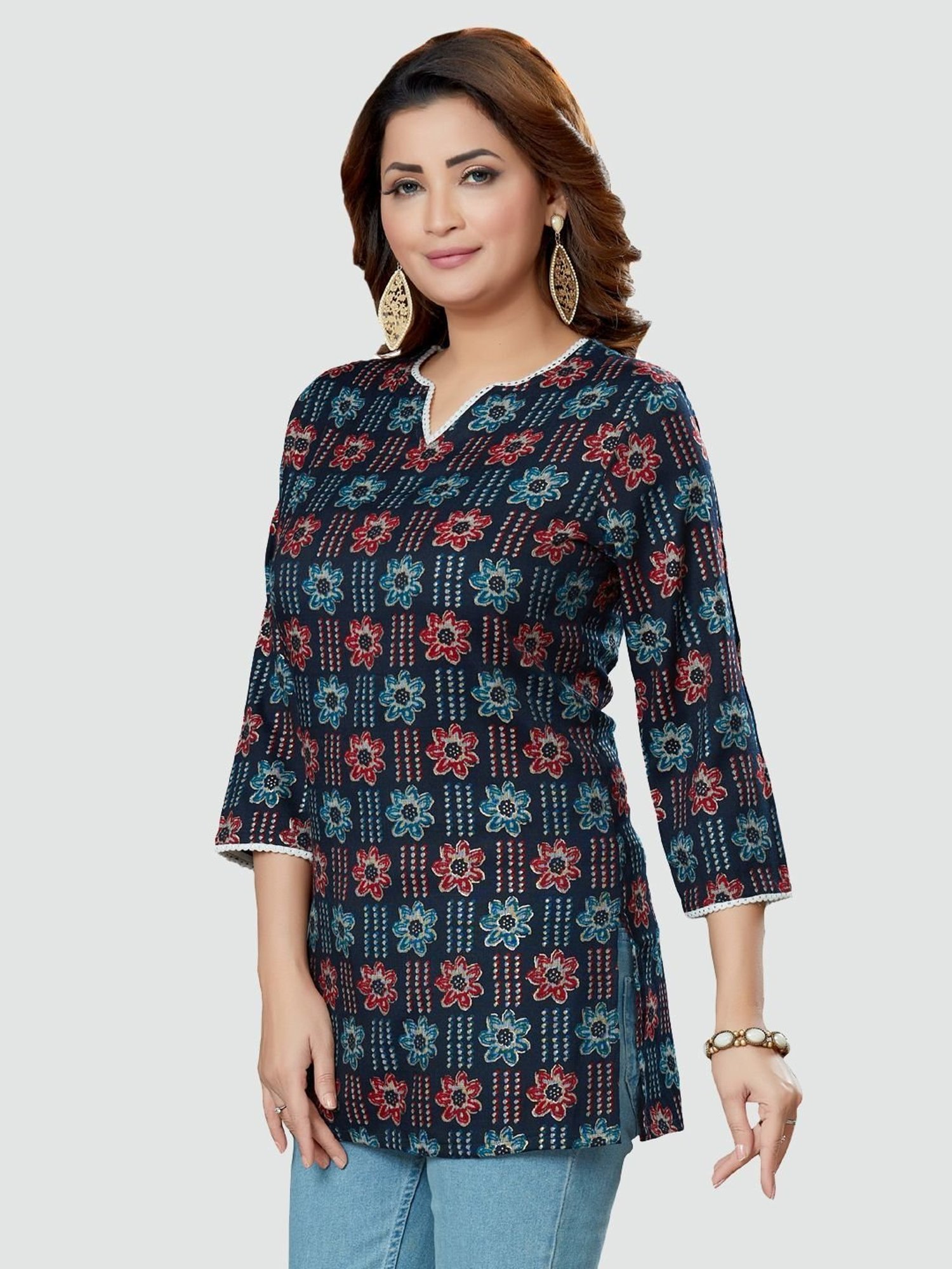 Saree Swarg Navy Printed Tunic