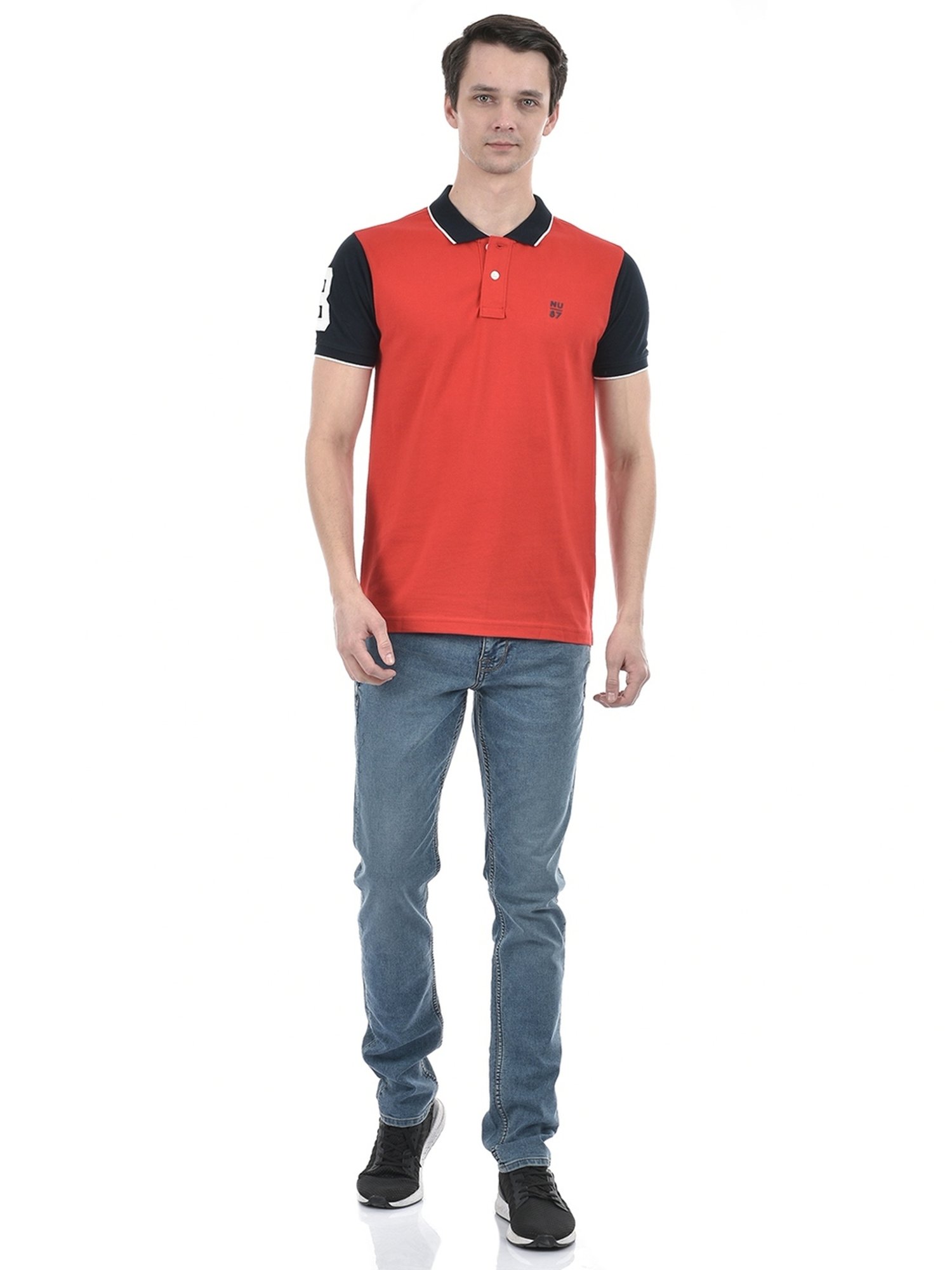 Numero Uno Red Cotton Slim Fit Polo T-Shirt
