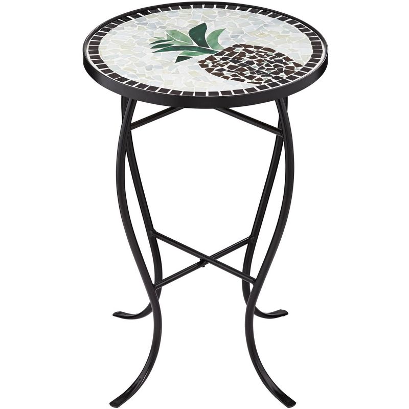 Teal Island Designs Beige Pineapple Mosaic Round Outdoor Accent Table