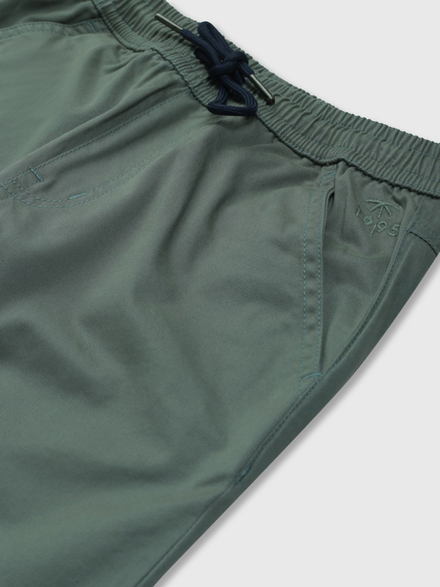 Palm Tree Boys Green Cotton Regular Fit Trousers