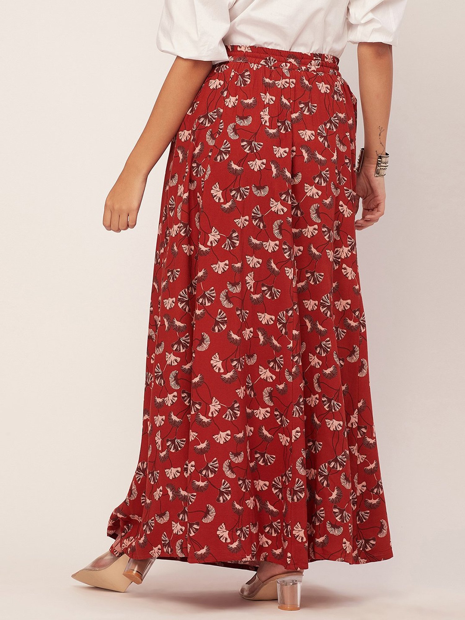 Moomaya Red Floral Print Skirt