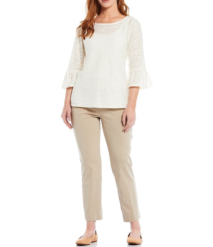 Allison Daley Petite Size Tech Stretch Embellished Hem Detail Pull-On Ankle Pants