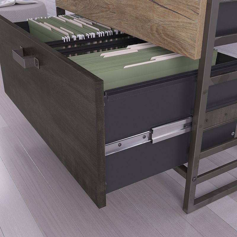 Bush Furniture 50W Industrial Desk w/A Frame Bookshelf and File Cabinets Gray RFY002RG