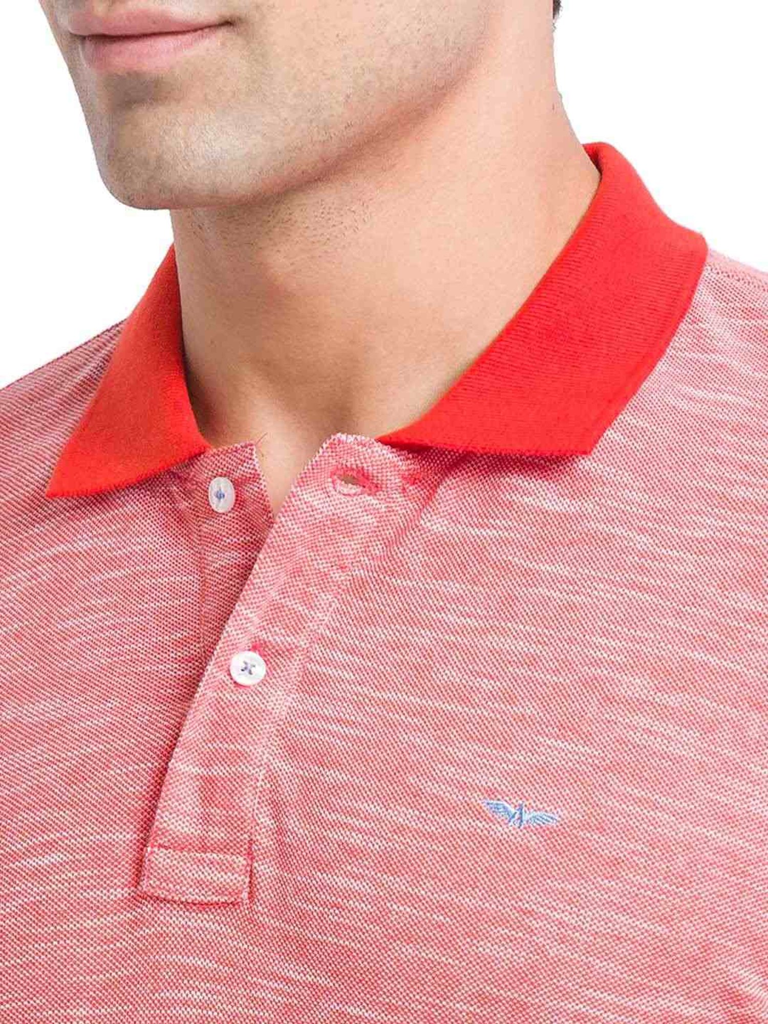 Park Avenue Red Slim Fit Self Pattern Polo T-Shirt