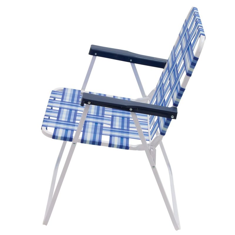 RIO Brands Outdoor Heavy Duty Steel Frame Folding Woven Web Beach Lawn Patio Chair, Blue