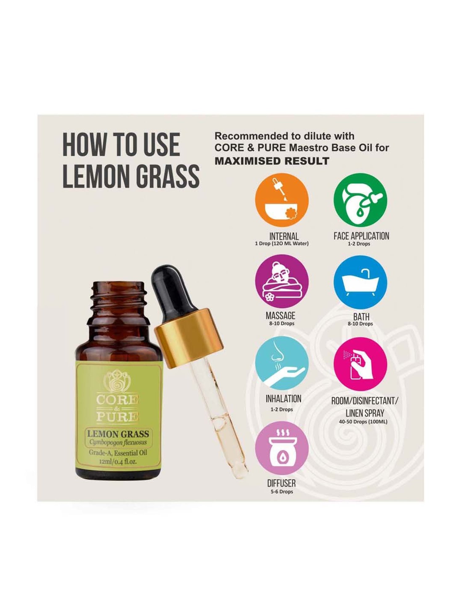 CORE & PURE Lemon Grass Essential Oil - 12 ml