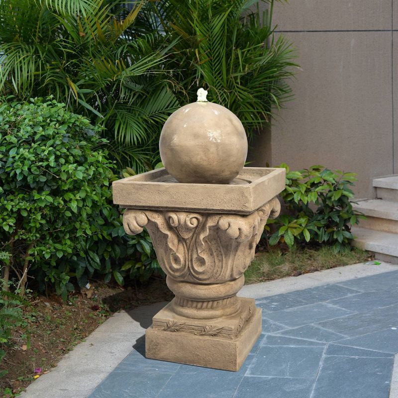 27.8" Sphere Outdoor Fountain with LED Light Tan- Peaktop