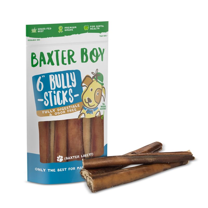 Baxter Boy 6" Thick Bully Sticks Beef Dog Treats - 5pk