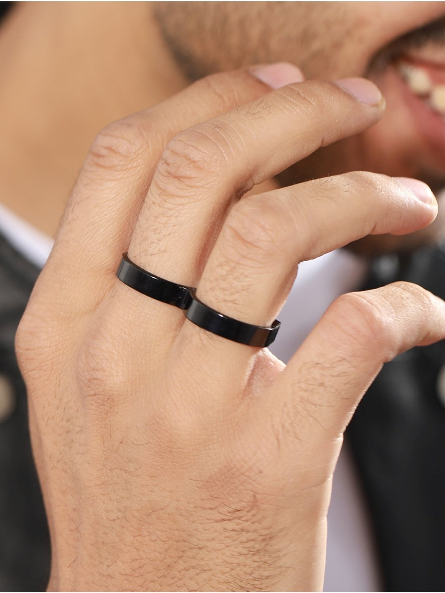 Bold by Priyaasi Black Knuckle Two-Finger Ring