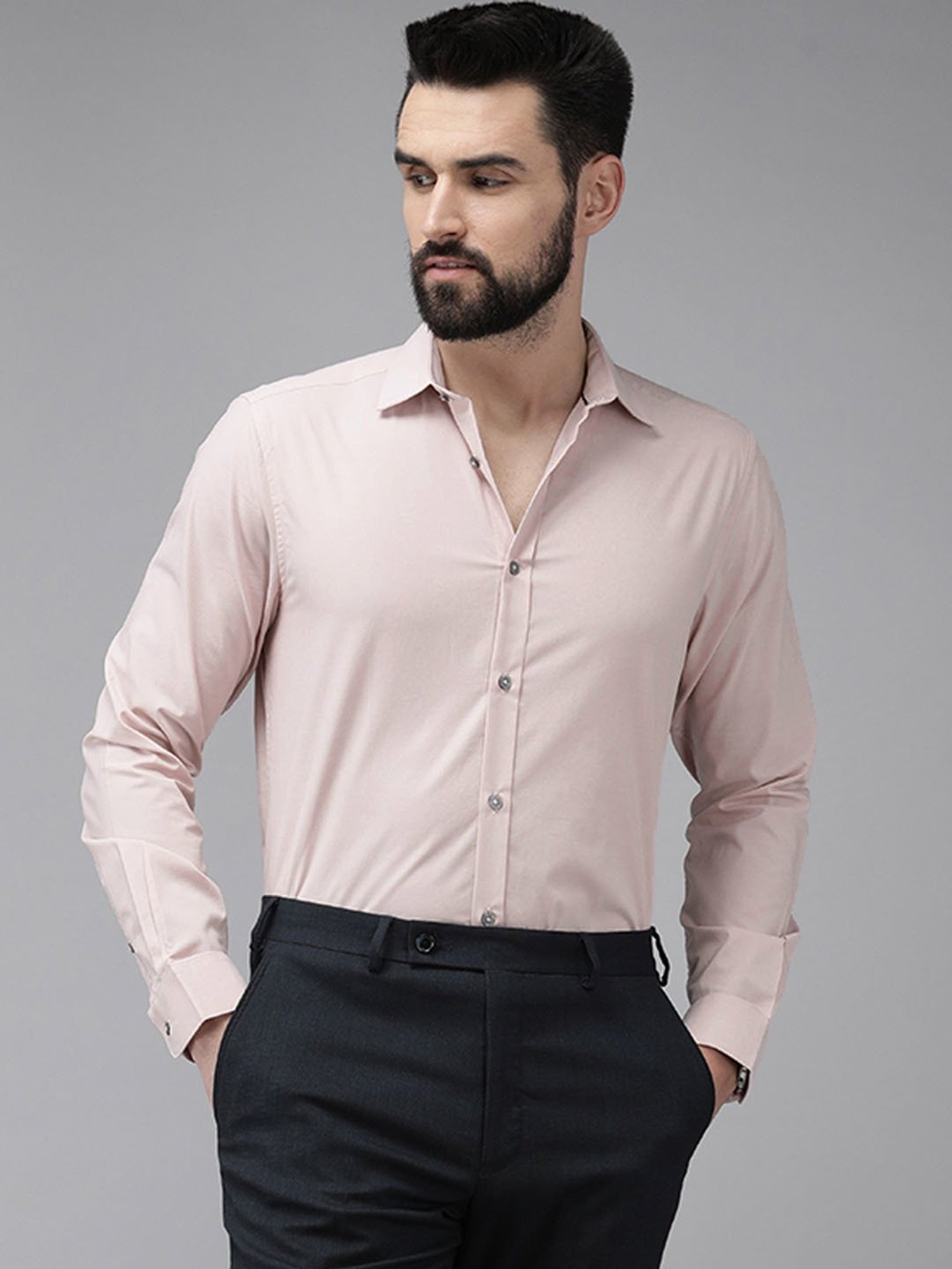 Sojanya Blue Cotton Regular Fit Self Pattern Shirt