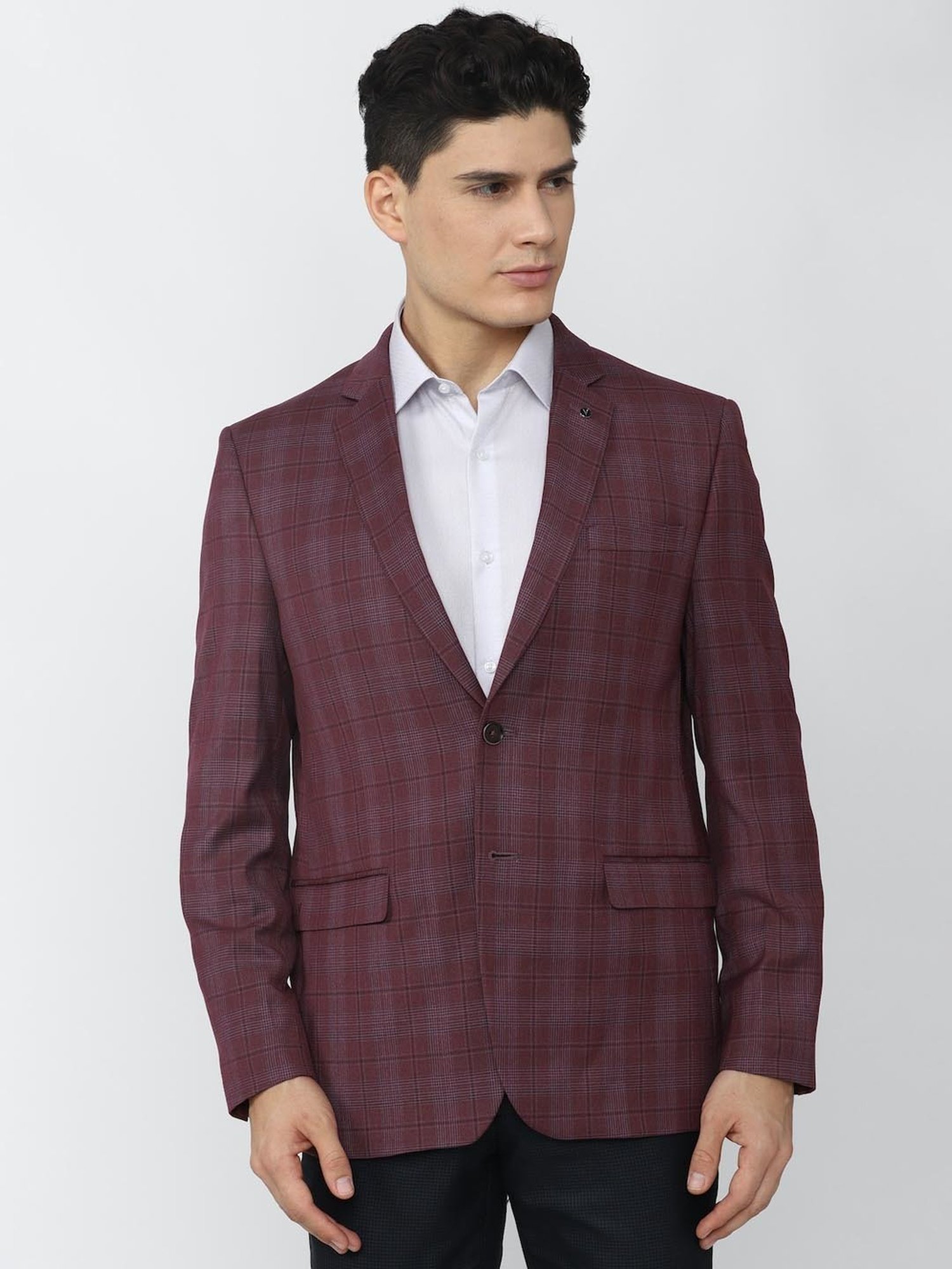 Van Heusen Maroon Slim Fit Checks Blazers