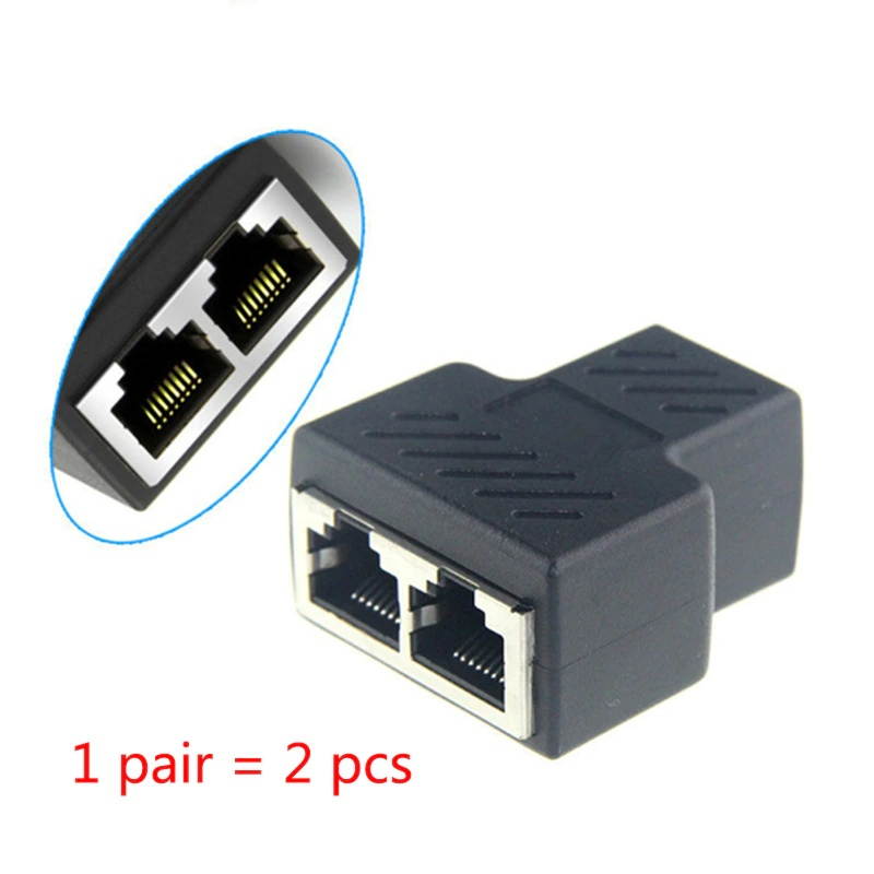 2 pcs/set 1 to 2 Dual Female Port RJ45 Splitter Connector CAT6 LAN Ethernet Sockt Network Connections Splitter Adapter